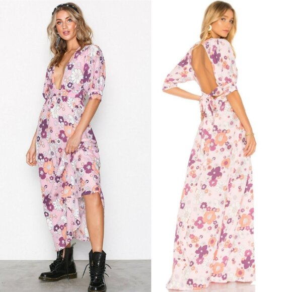 For Love & Lemons Maxi Dress Pink 70s Floral - Picture 6 of 15